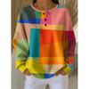 Women'S Contrast Geometric Color Block Print Waffle Long Sleeve Top