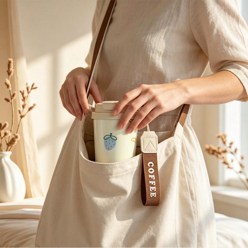 Coffee Mug 532ml Strawberry & Heart Elements Lanyard Insulated Cup Stainless Insulated Cup Hot Cold Cup Heat Proof Travel Cup Car Cup