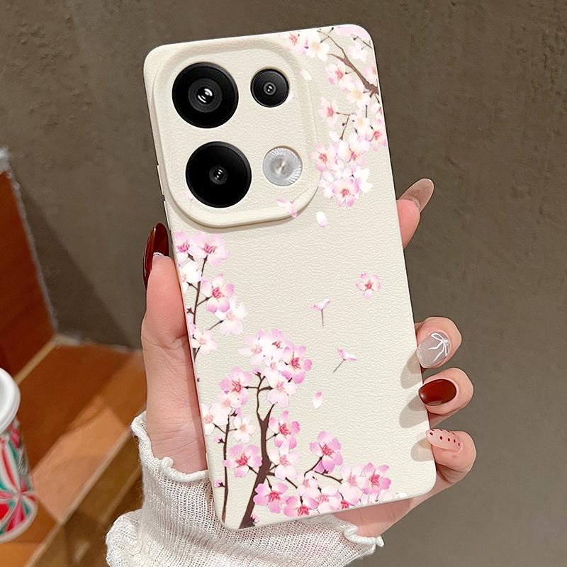 Чехол с цветочным узором из розовых цветков персика для Xiaomi 14T 13T 11T Pro Funda Redmi Note 14 13 12 11 Pro 5G 4G Силиконовая крышка с текстурой кожи