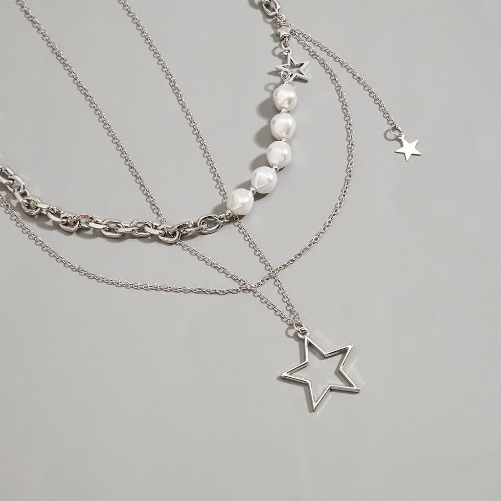 European and American Jewelry, Simple Five-pointed Star Fringed Set, Female Necklace, Retro Star Round Bead Necklace.