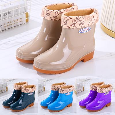 Новые бархатные женские короткие нескользящие теплые утолщенные резиновые сапоги