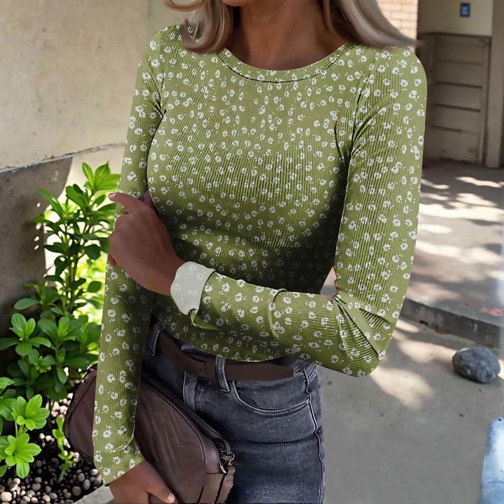 Женская футболка с облегающим низом, модная повседневная с градиентным принтом, пуловер с круглым вырезом и длинными рукавами