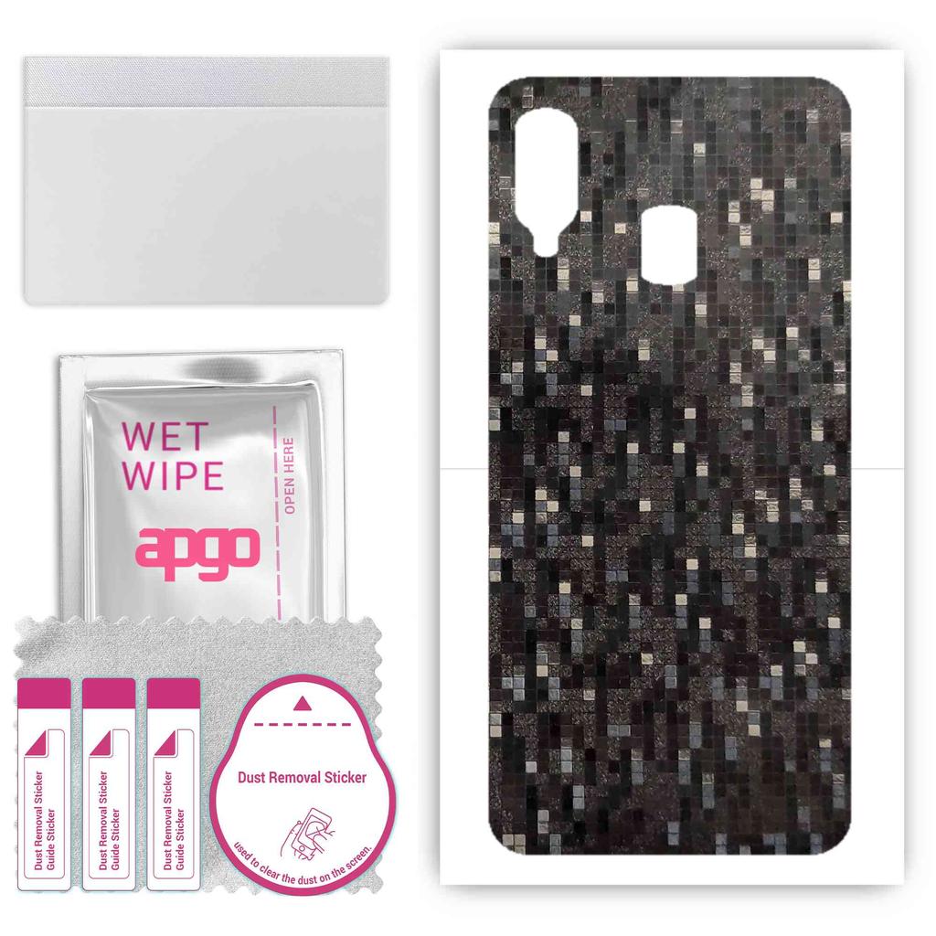 apgo Protective Skin Sticker for the Back Compatible with Samsung Galaxy A40, Wrap Film, Foil, Vinyl - Pattern Carbon Black Pixel