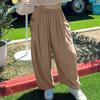 Весенние и летние женские плиссированные широкие брюки с высокой талией и эластичной резинкой на талии, свободные повседневные хлопковые льняные брюки