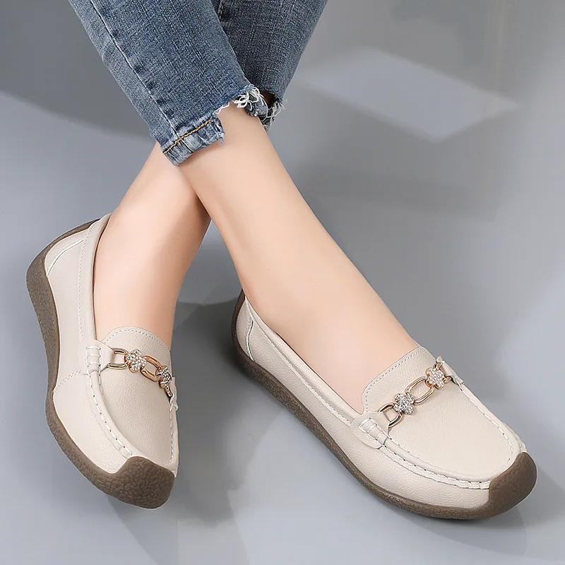 Женские туфли на плоской подошве с круглым носком, удобные женские лоферы без застежек, весна 2025, новые легкие нескользящие офисные туфли Zapatos Mujer