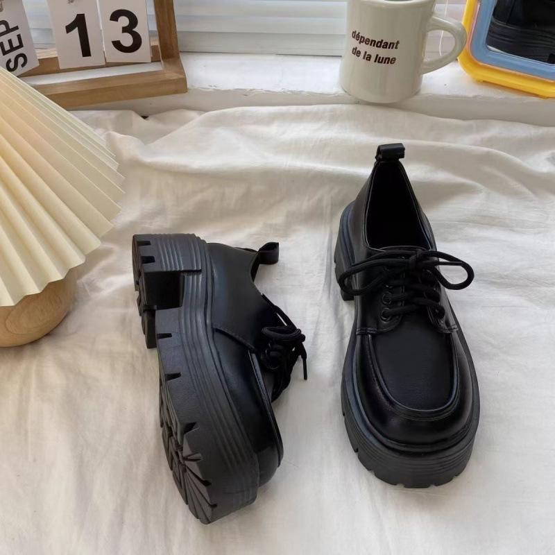 Черные мужские туфли на толстой подошве со шнуровкой, небольшие кожаные туфли для женщин, универсальные, ретро, британский стиль