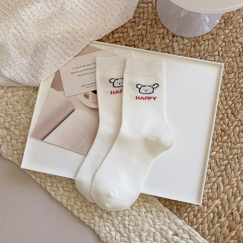 Женские осенние новые мультяшные милые щенки полосатые бесшовные белые гольфы-трубы