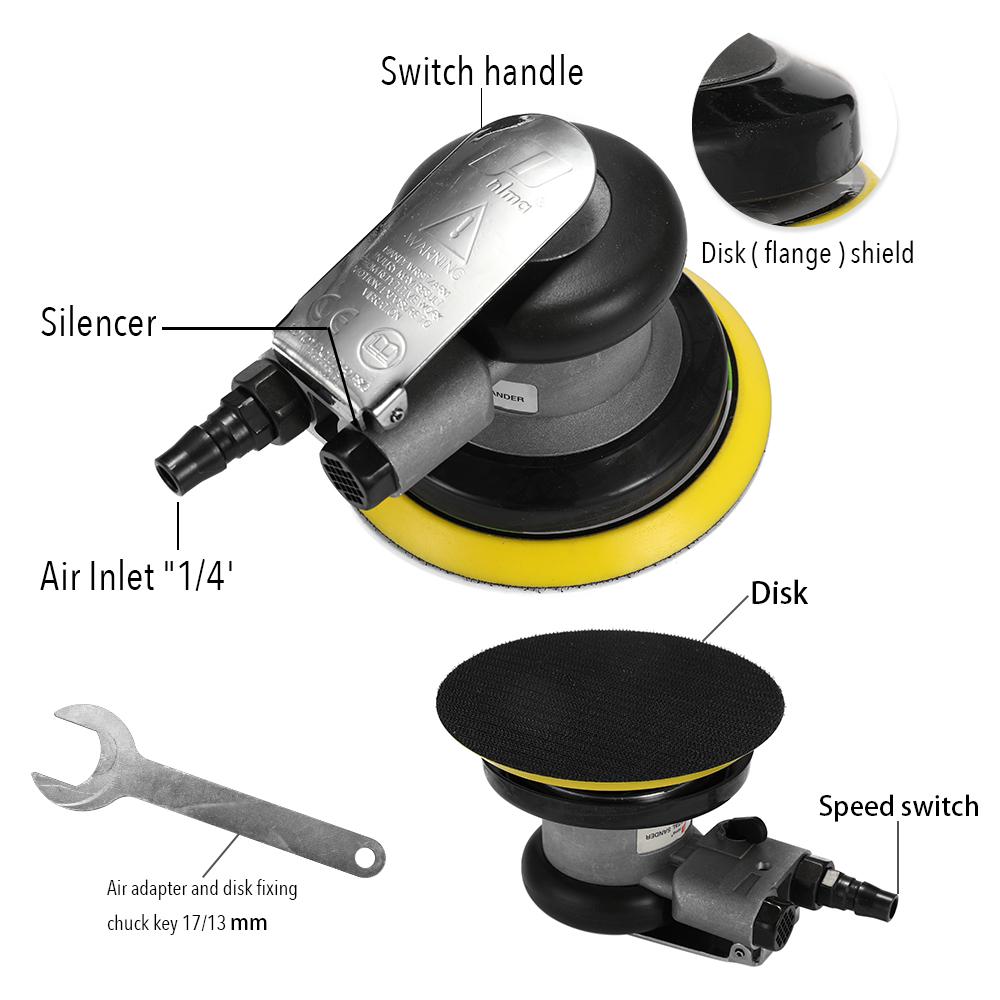 Pneumatic Tools Polishing Machine 5 Inch Round Polished Grinding Hand Tool Air Sander Sandpaper Random Orbital Grinder