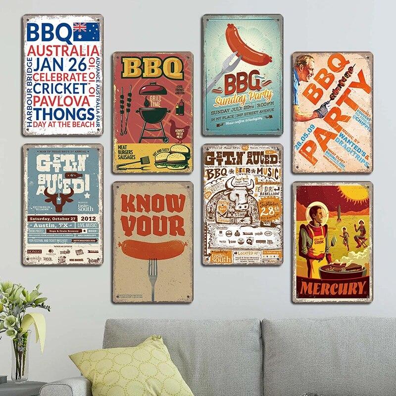 Плакат для вечеринки с барбекю, винтажные металлические жестяные вывески для гриля, ретро-налет, Настенный декор для бара, паба, заднего двора, пляжного дома