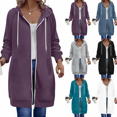 Женские толстовки на молнии, с длинным рукавом, удлиненные туники, свитшоты, оверсайз, флисовая, повседневная осенняя куртка-пальто с карманом