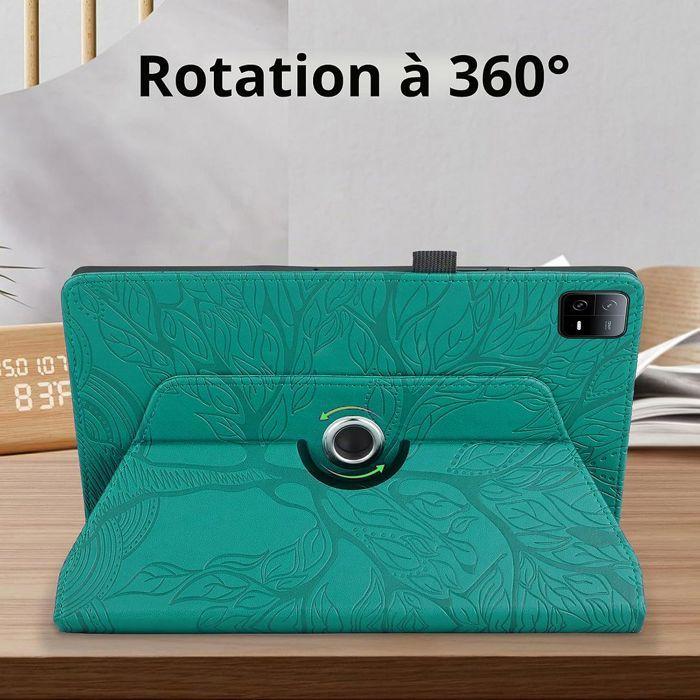 Coque + Verre Trempé pour Xiaomi Pad 6 / 6 Pro, Protection Anti-Rayrues Rotatif 360° Cuir PU Vert