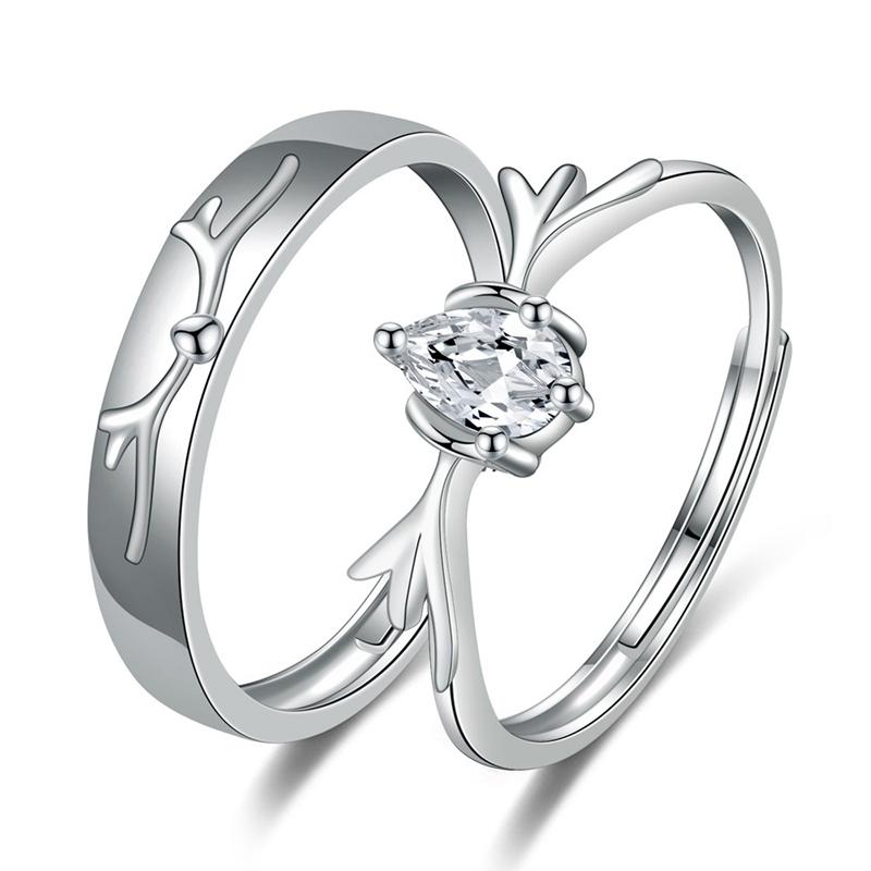 Новые 925 посеребренные парные кольца для влюбленных с оленем и цирконом, регулируемое открывающееся кольцо для женщин и мужчин, подарки на годовщину, аксессуары