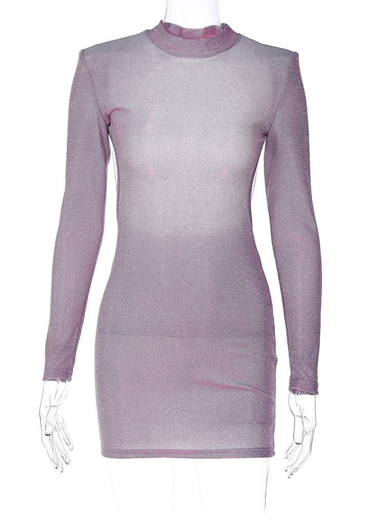 Женщины, Весна Осень, Сексуальность, Открытая Спинка, Цепочка, Блеск, Вечеринка, Элегантный, Наряды, Длинный Рукав, Мини-Платье