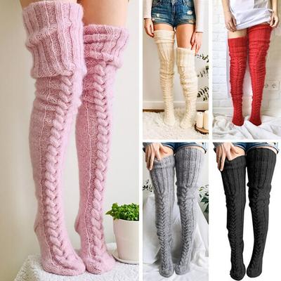 Модные женские вязаные хлопковые гольфы, зимние теплые полосатые вязаные высокие носки-чулки