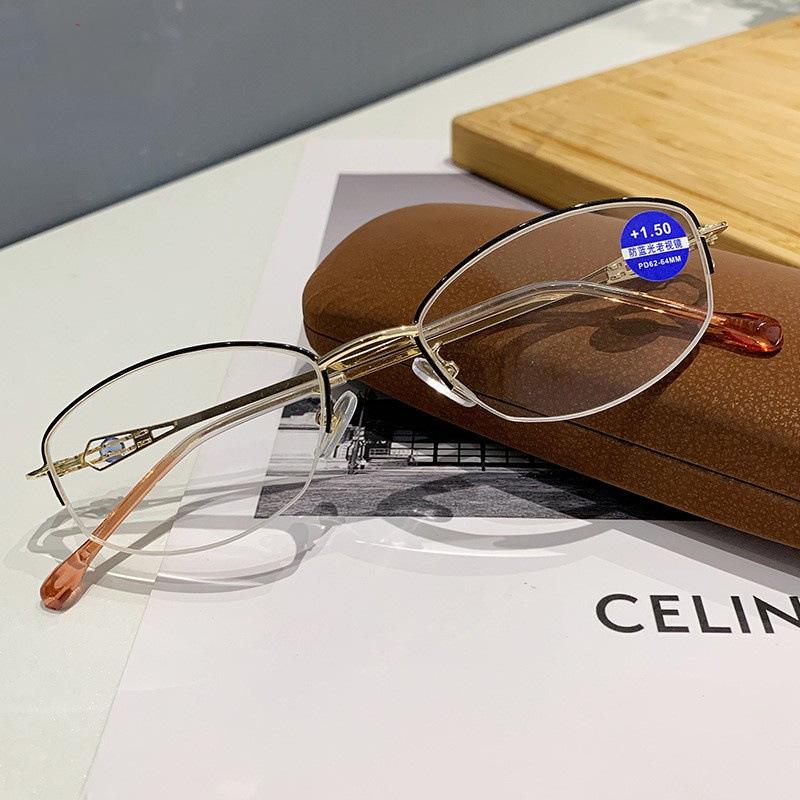Очки для чтения в полурамке, модные женские очки для пресбиопии, очки с защитой от синего света, диоптрии от +1,0 до +4,0
