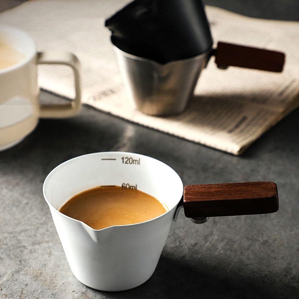 Wood Handle Espresso Measuring Cup 304 Stainless Steel Small Milk Pitcher  Coffee Measurements