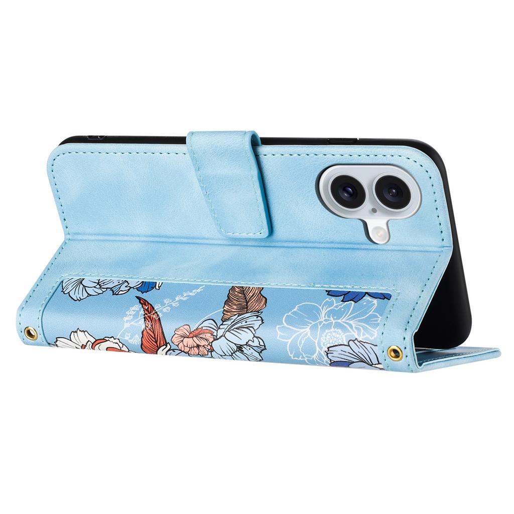 For iPhone 16 Case Flower Pattern PU Leather Phone Cover with Card Slots