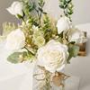 Fake Roses Bouquet Artificial Rose Flowers White Faux Flower Arrangement for Wedding Bride Bouquets Home Kitchen Garden Decoration