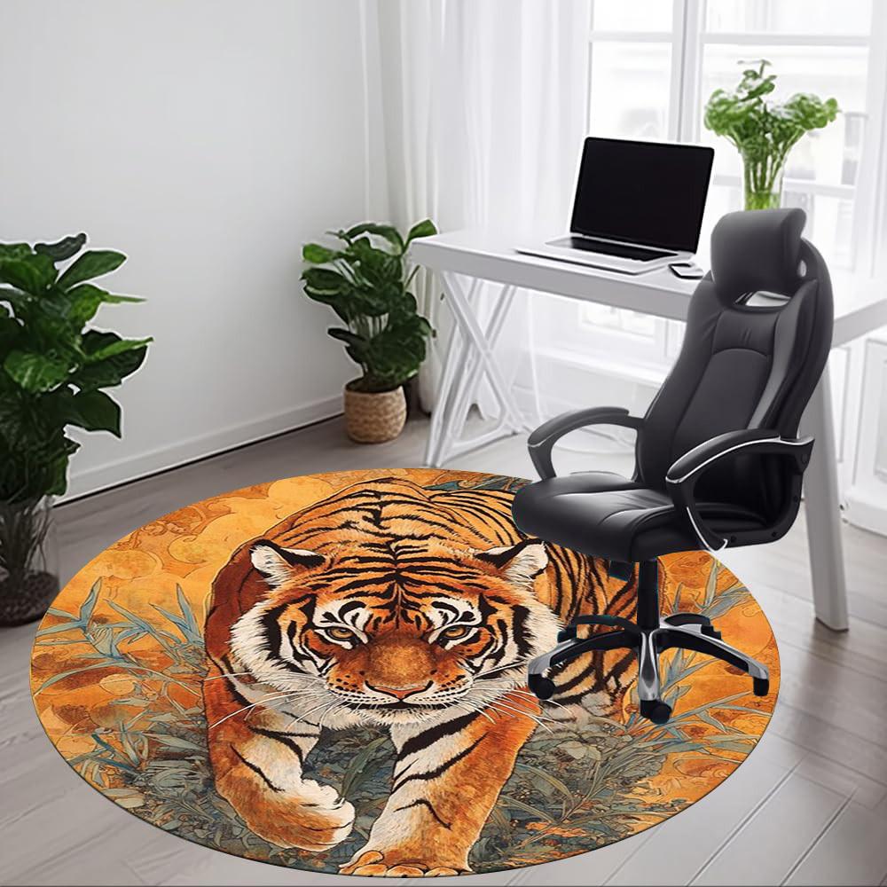 1pc Tiger Print Chair Carpet for Office Non-Slip Mat for Office - Decorative Floor Mat yy251030244