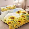 Набор стеганого одеяла с принтом «Иллюстрация подсолнечного поля» из 3 предметов - Включает 1 пододеяльник и 2 наволочки (без наполнителя)