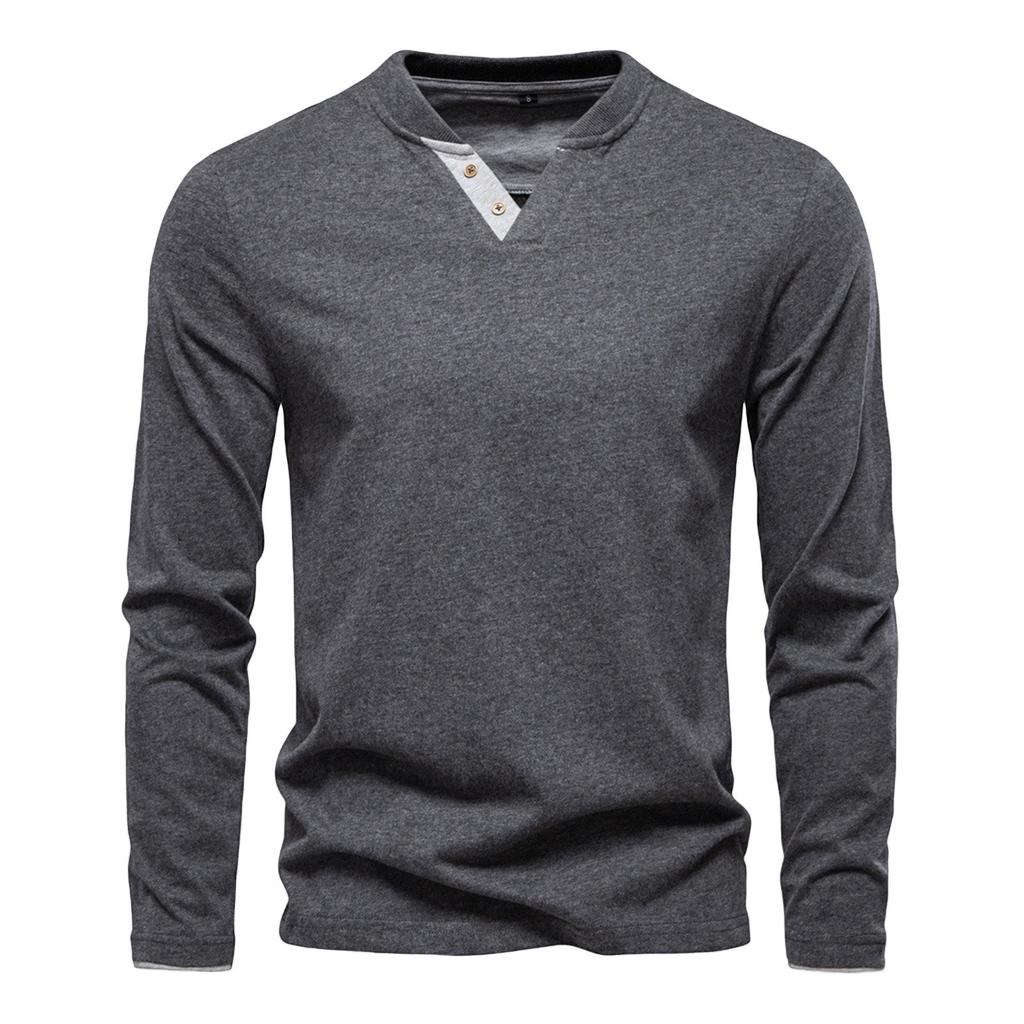 Men's Solid Color Button Collar Long Sleeve Sweatshirt Men's Sports Large Size Casual Button Collar Top