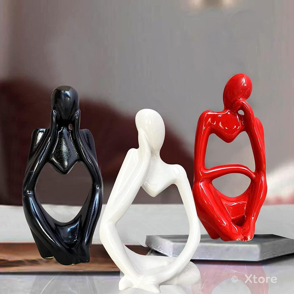 Декоративные статуи Мыслителя для домашнего декора (Упаковка из 3 шт., черный, красный и белый)