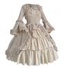Fashion Women Medieval Dresses Vintage Gothic Court Square Collar Patchwork Lace Bow Dress Party Dress Full Dress
