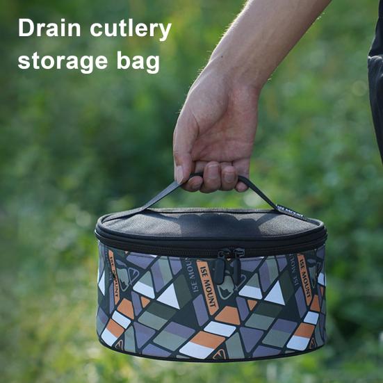 Сумка для хранения столовых приборов на открытом воздухе с сетчатым дренажным вкладышем, большая емкость, водонепроницаемая, переносная походная тарелка