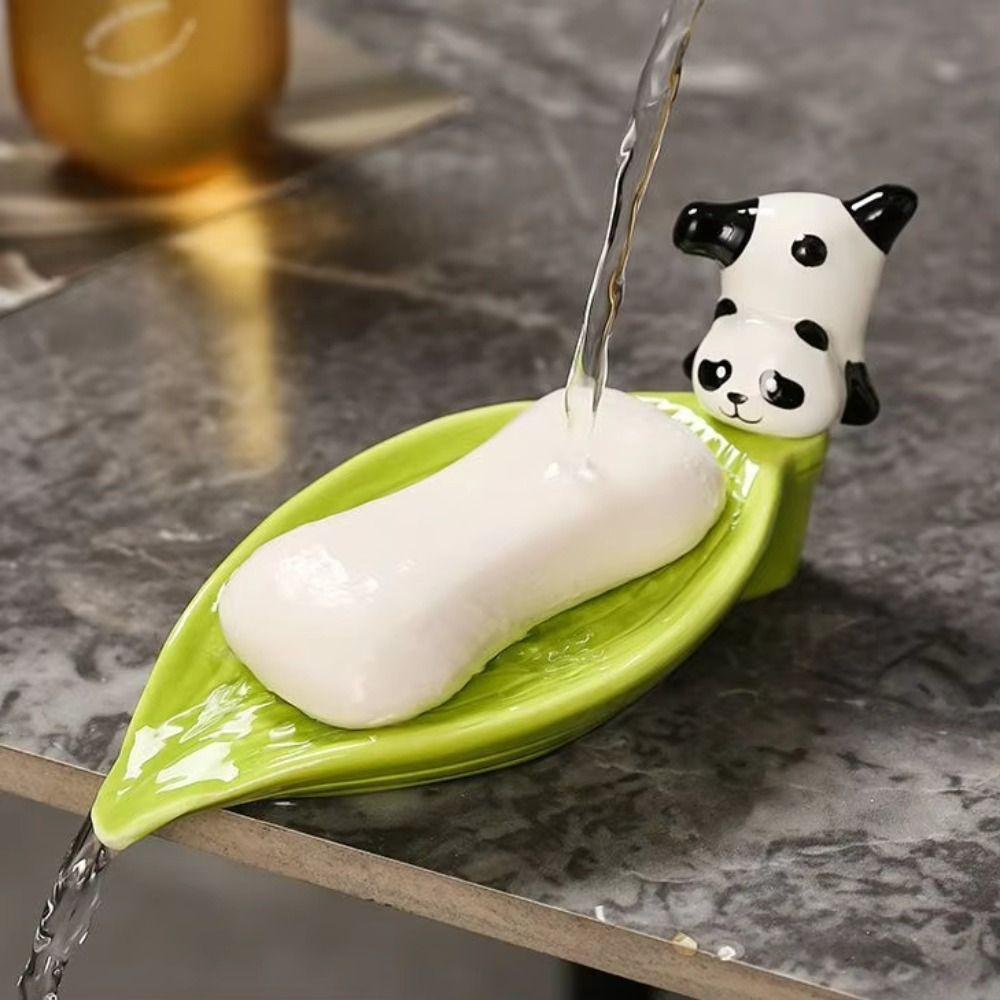 Bamboo Self Draining Soap Holder Cute Soap Rack No Punching Panda Soap Dish  Counter Tray