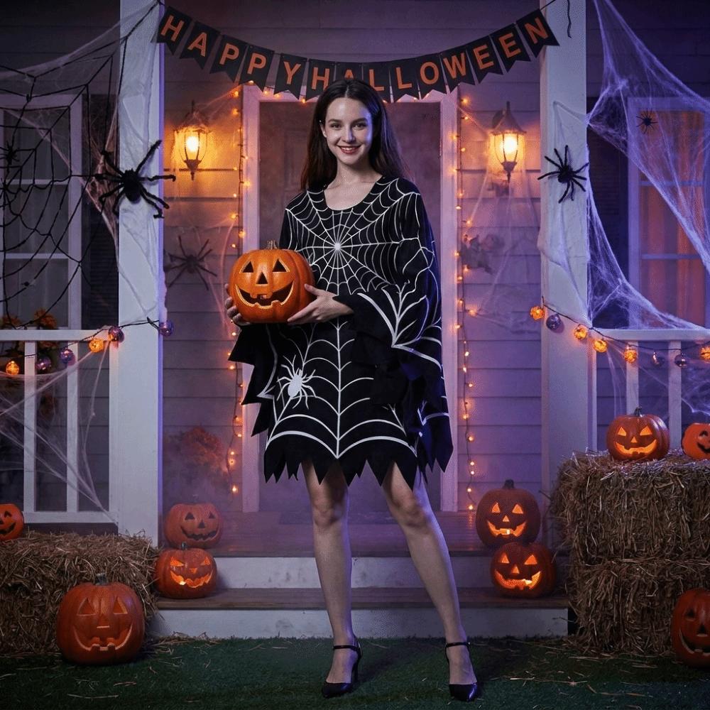 Black Shawl Halloween Spider Web Cloak Scary Poncho Cape Cosplay Party Costume Halloween Costume