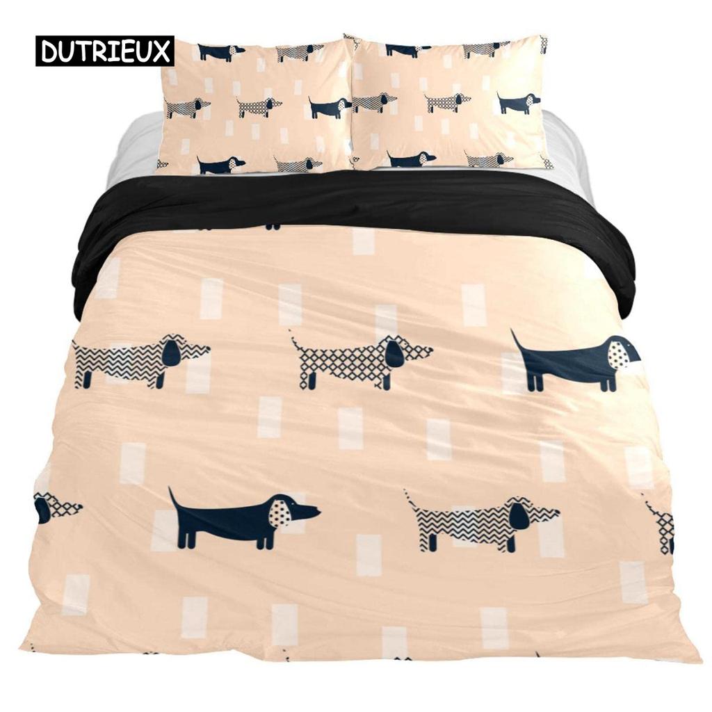 Комплект постельного белья с изображением таксы в мультяшном стиле, комплект постельного белья размера «king size» для любителей собак, детей и подростков, 2/3 шт., двуспальное одеяло