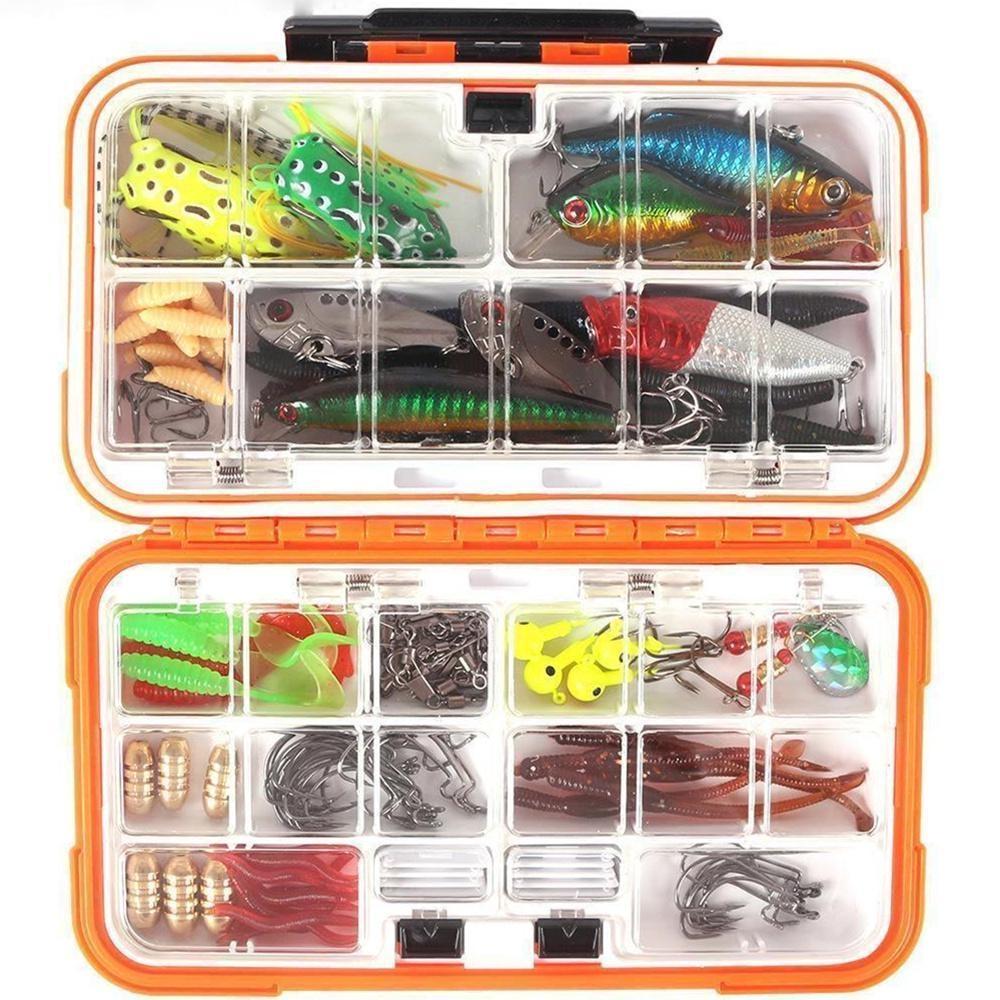 117Pcs/Box Fishing Lures Hook Kit Mixed Artificial Baits Metal Fish Hooks Boxed Rotating Spoon Kit Fishing Tackle Accessories