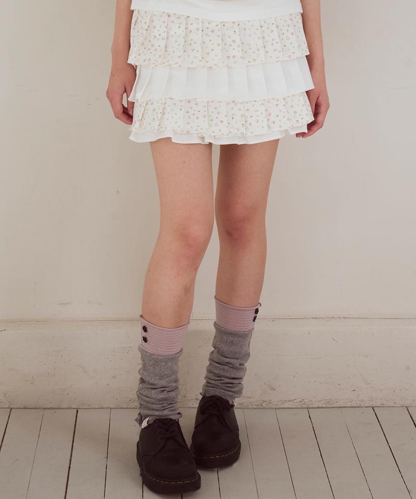 Opish Flower Pleats Skirt, Ivory