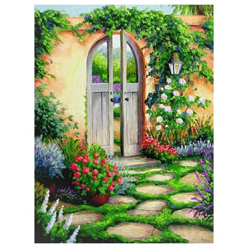 5D Diy Алмазная картина Сад Пейзаж Набор для вышивки крестом Полный дрель Круглая вышивка Мозаика Художественная картина Декор из страз