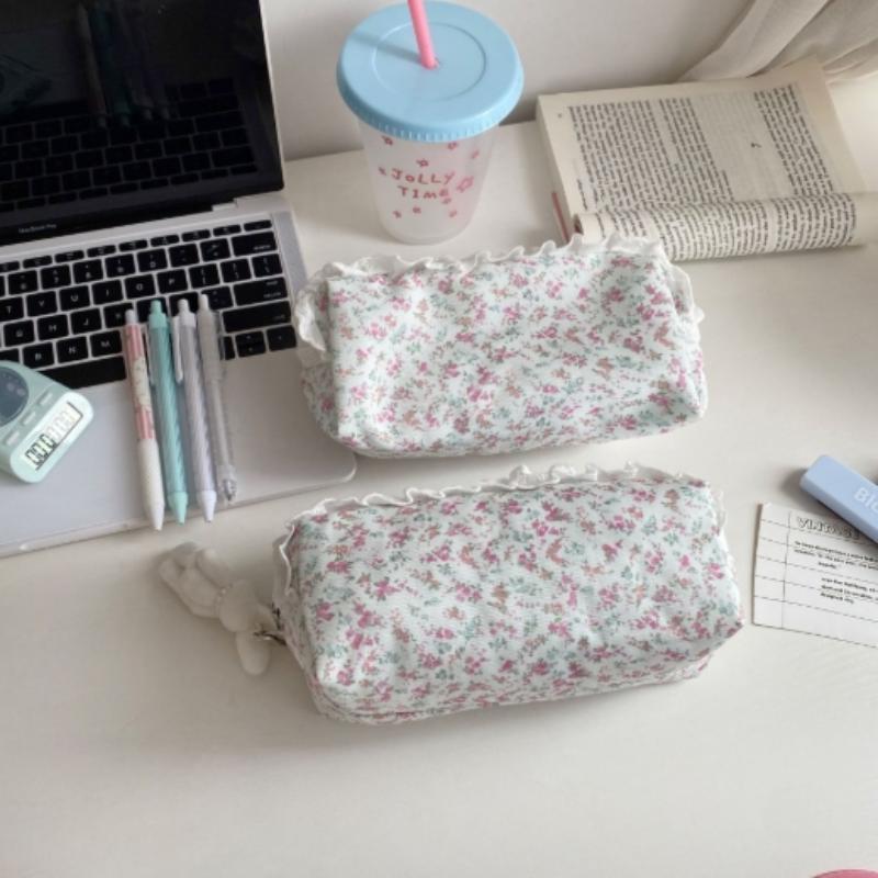 High Quality Lace Floral Pattern Pen Bag Zipper Design Large Capacity Pencil Case Stationery Organizer School Office
