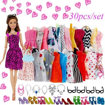 30 шт./компл., сделай сам, модное милое платье куклы Барби, очки и ожерелья, обувь, подарок на фестиваль, детская игрушка для девочек