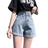 Classic and Minimalist Fashion Versatile Female Summer High-waisted Thin Outside Loose Rolled Wide-leg A Word Denim Shorts Individuality Trendiness