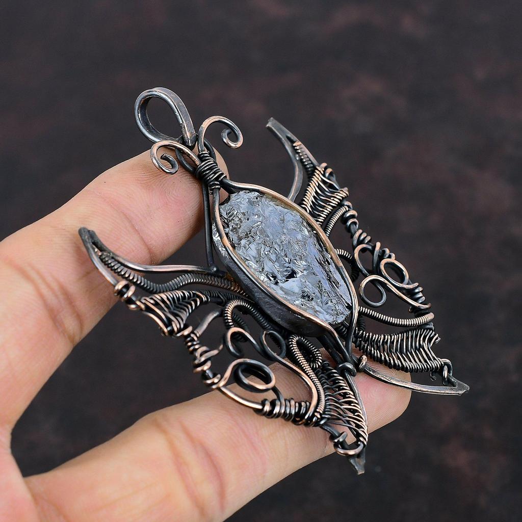 Shungite Rough Pendant Copper Wire Wrapped Pendant Butterfly Jewelry Handmade Gemstone Pendant Copper Jewelry Gift For Him Wire Wrap Jewelry