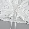 European and American style pure cotton embroidery hollow bubble sleeves sexy v-neck lace-up irregular waist white shirt women