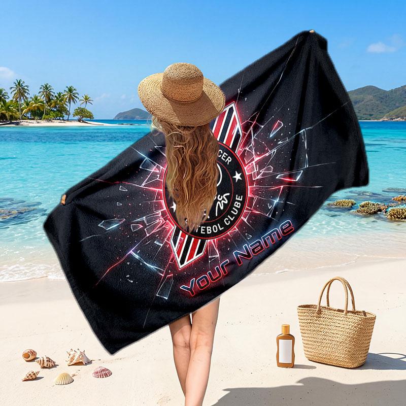 Ajax Amsterdam Custom Beach Towel, Personalized Name Text Print, Football Logo Soft Quick‑Dry Towel Holiday Gift