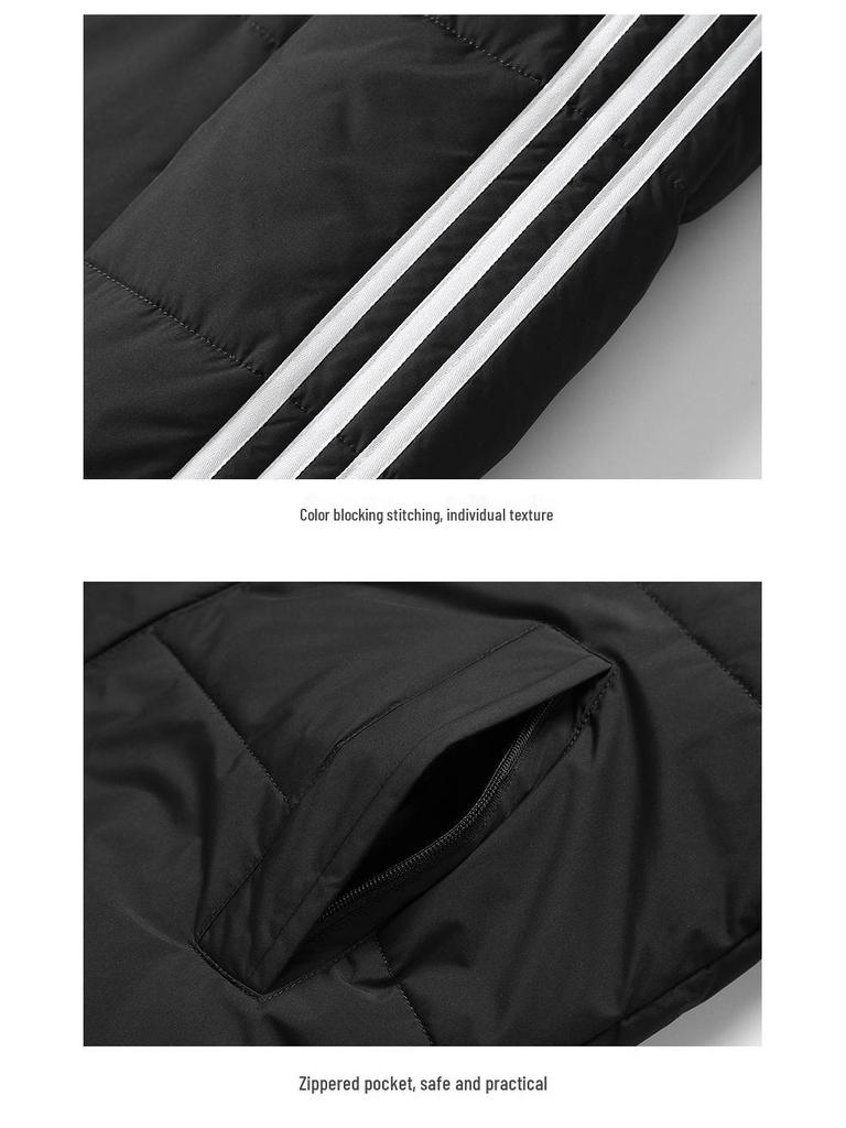 Унисекс пуховик Adidas с капюшоном и тремя полосками - Модный зимний пальто