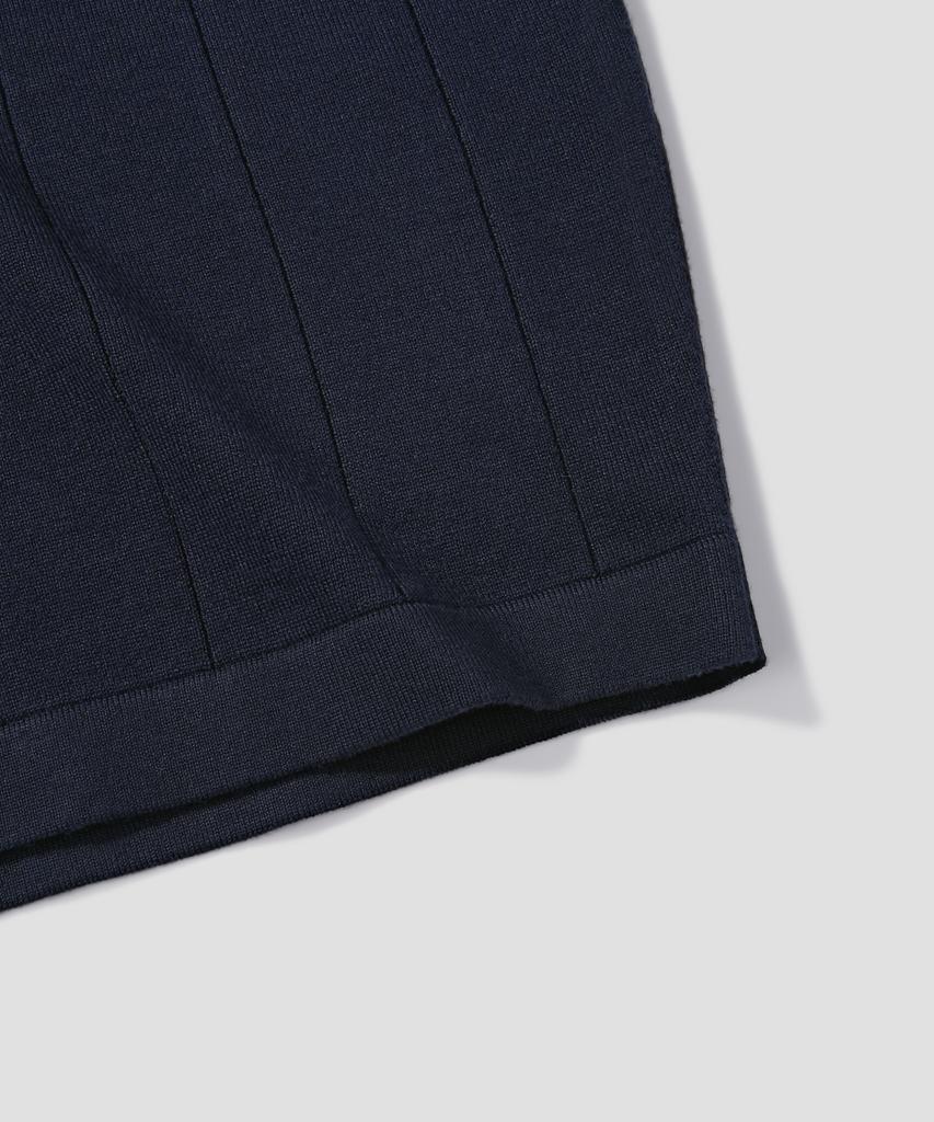AGOD V-Neck Collared Short-Sleeve Knit Shirt [Navy]