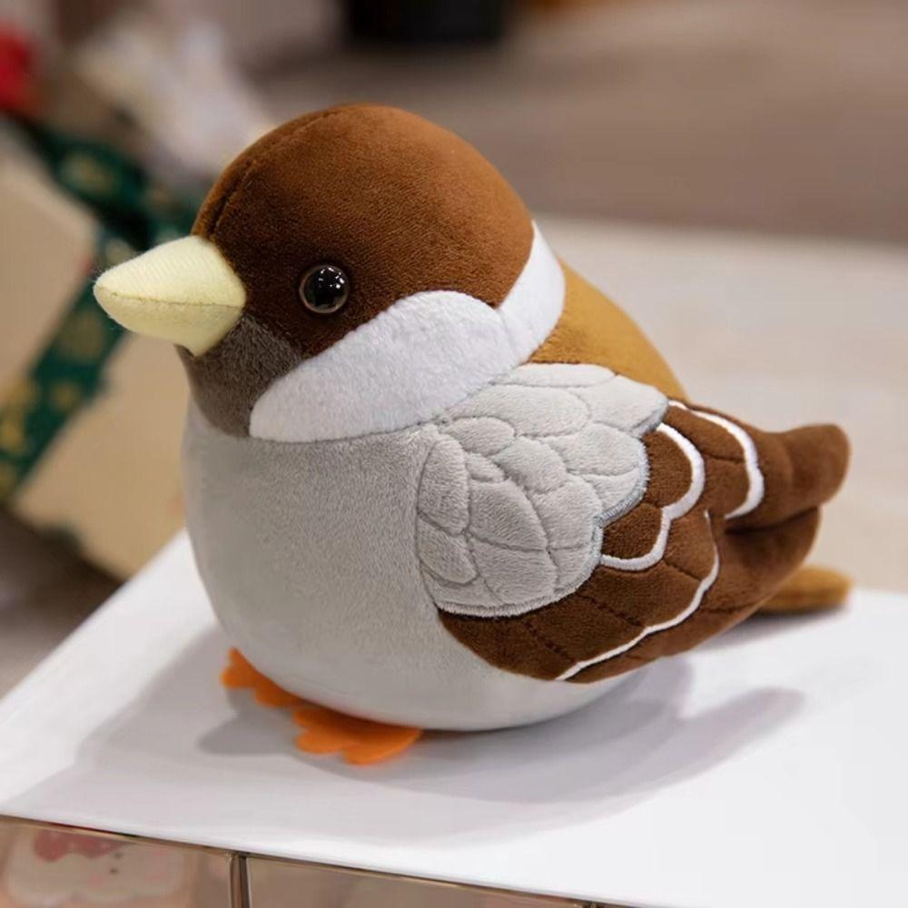 Realistic Soft Stuffed Bird Doll Chubby Round Simulation Sparrow Doll Office Companion