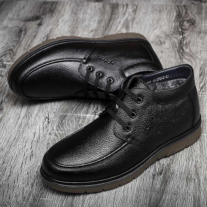 Мужские теплые ботинки модные бархатные кожаные хлопковые туфли на толстой подошве высокие хлопковые зимние ботинки деловые кожаные ботильоны мужские