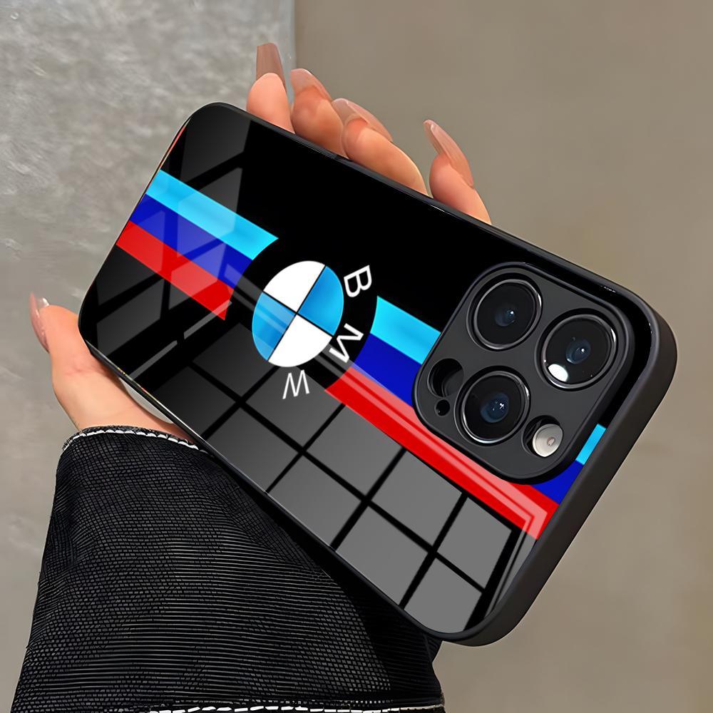 Сине-красный автомобиль Для B-Bmw Логотип SE Чехол для телефона Для IPhone 17 Pro Max 16 15 14 Pro Max 13 11 X Xs Xr 8 7Plus Стеклянная крышка