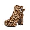 Coarse heel leopard print sexy Martin boots short European beautiful women boots waterproof table large size casual versatile -