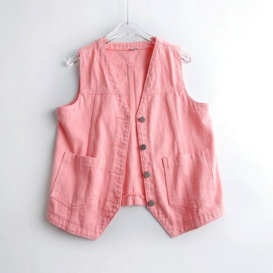 Женский джинсовый жилет с карманами, без рукавов, на пуговицах, свободный однотонный кардиган с V-образным вырезом, жилет в городском стиле для путешествий на свежем воздухе