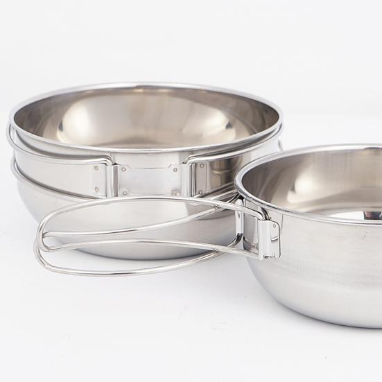 2Pcs/Set 500ml/650ml Camping Folding Bowl Stackable Anti Rust Stainless Steel Camping Bowl