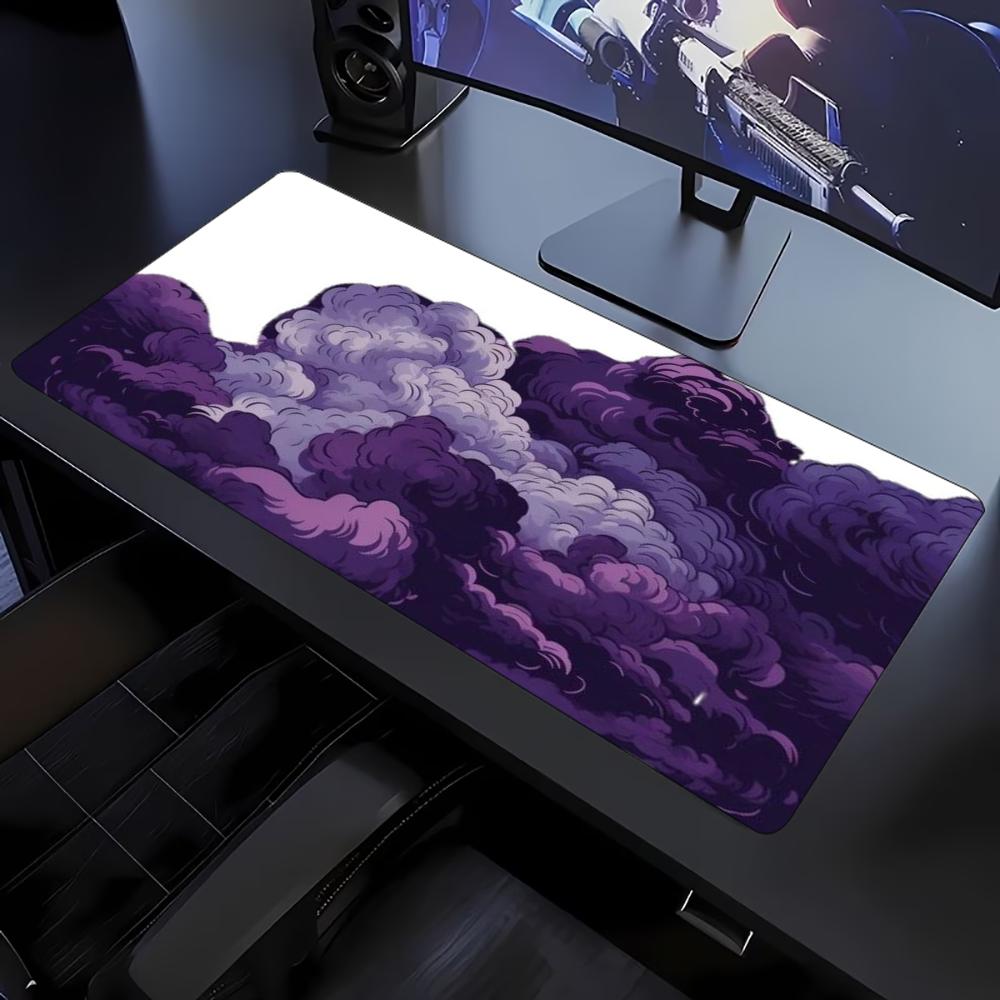 Aesthetic Dark Purple Cloud Gaming Mouse Pad Non Slip Rubber Mat Stitched Edge Desk Pad For Laptop Keyboard For Daily Work Use