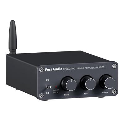 Fosi Audio BT20A Усилитель мощности Bluetooth 5.0, 2.0-канальный стерео аудиоусилитель, ресивер 100 Вт2 TPA3116, 2-канальный мини Hi-Fi класса D с регулировкой басов и высоких частот
